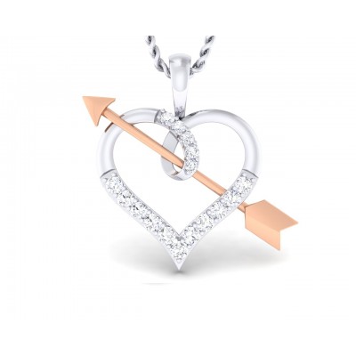 Cupid’s Arrow Heart Pendant in two tone 18k gold with diamonds